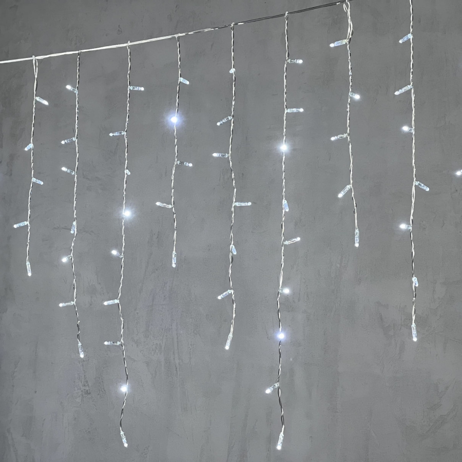 Гирлянда Бахрома с Колпачком 3,2 x 0,9 м Белая 220В, 168 LED, Провод Прозрачный ПВХ, IP65