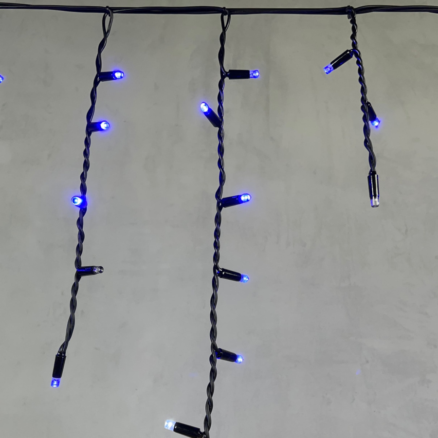 Гирлянда Бахрома 3,1 x 0,5 м Синяя с Мерцанием Белого Диода 220В, 120 LED, Провод Черный Каучук, IP65