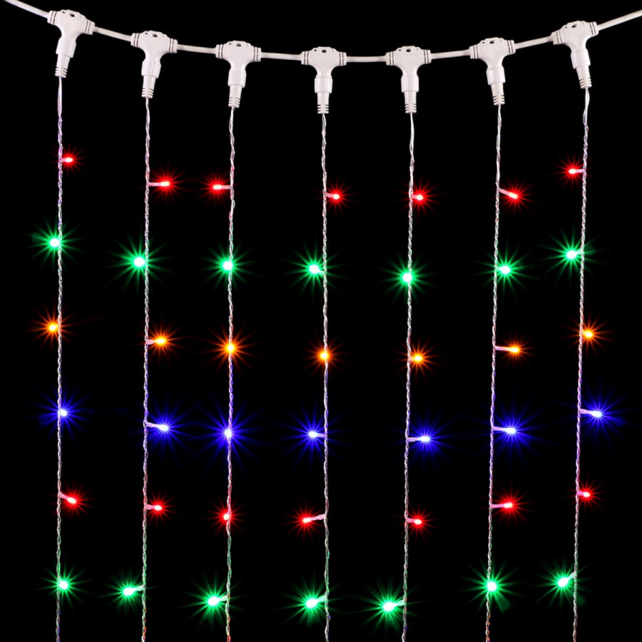 Гирлянда Занавес 2 x 3 м Разноцветный 220В, 600 LED, Провод Прозрачный ПВХ, IP54