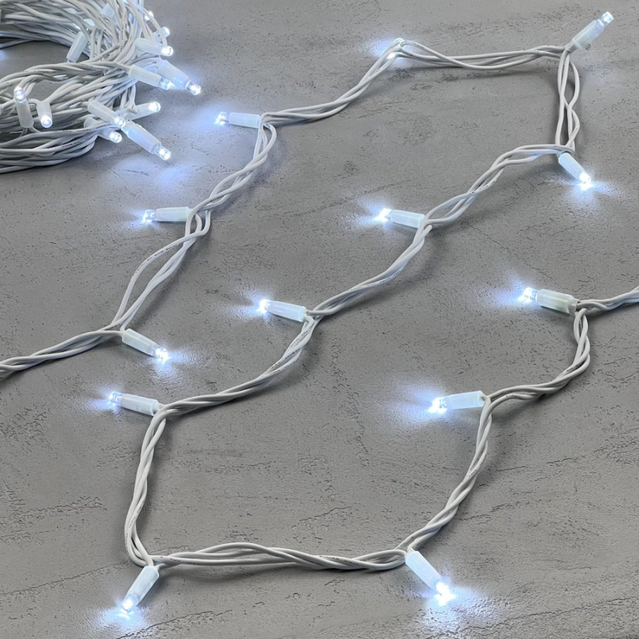 Гирлянда Нить 10м Белая 220В, 75 LED, Провод Белый Каучук, IP65