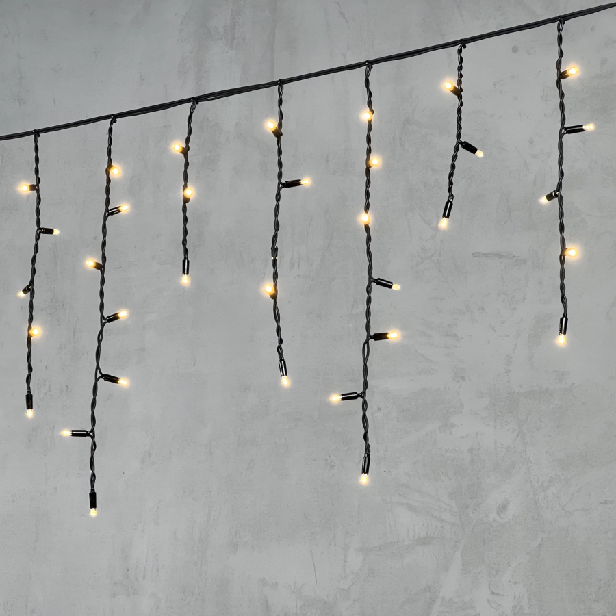 Гирлянда Бахрома 3,1 x 0,5 м Тепло-Белая 220В, 120 LED, Провод Черный Каучук, IP65