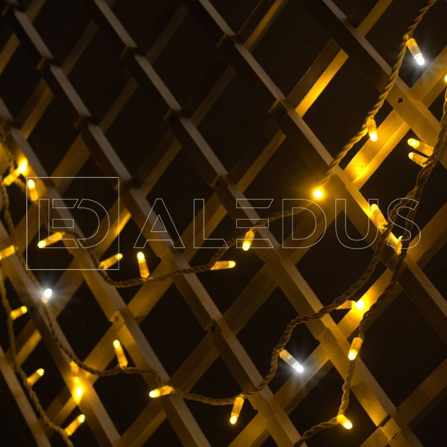 Гирлянда (Нить) ALEDUS, 220 В, 10 м, белый провод, резина, теплый белый, с мерцанием