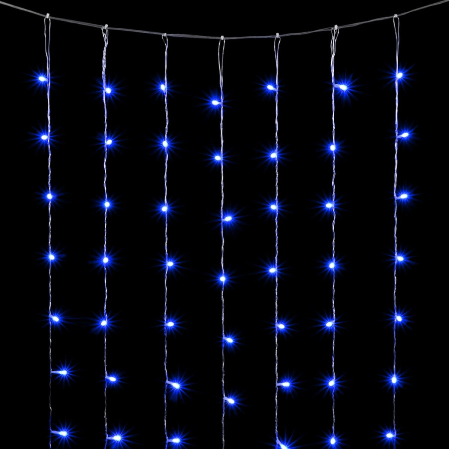 Гирлянда Занавес Облегченный 2 x 3 м Синий 220В, 600 LED, Провод Прозрачный ПВХ, IP54