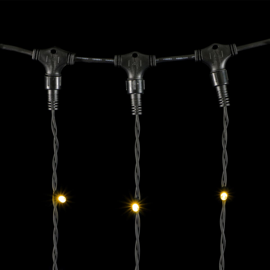 Гирлянда Занавес 2 x 3 м Тепло-Белый 220В, 600 LED, Провод Черный Каучук, IP65