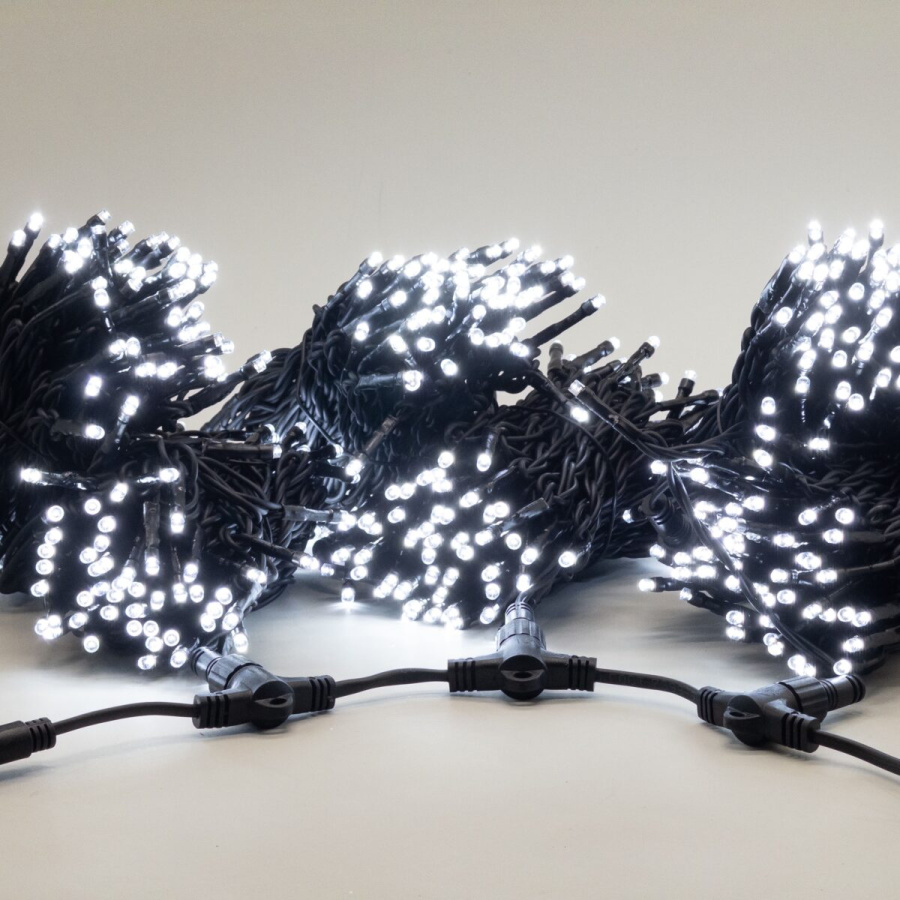 Комплект 3 Белых Нити по 20м, 600 LED, Провод Черный Каучук 2,3мм, IP54