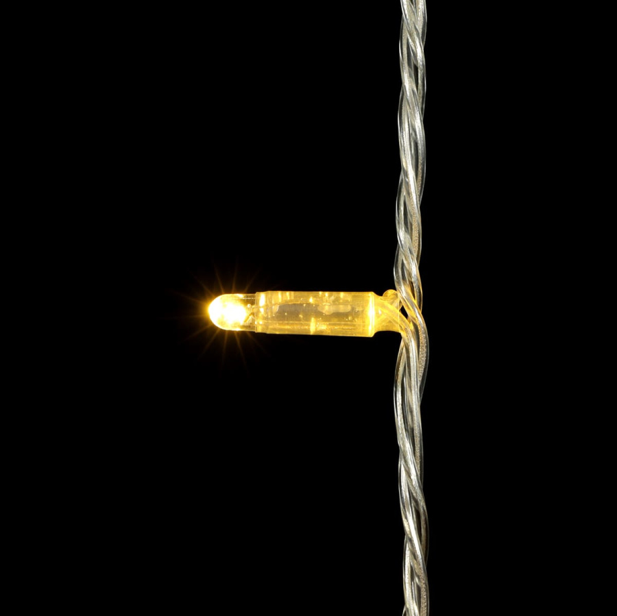 Гирлянда Нить с Колпачком 10м Тепло-Белая 24В, 100 LED, Провод Прозрачный ПВХ, IP65