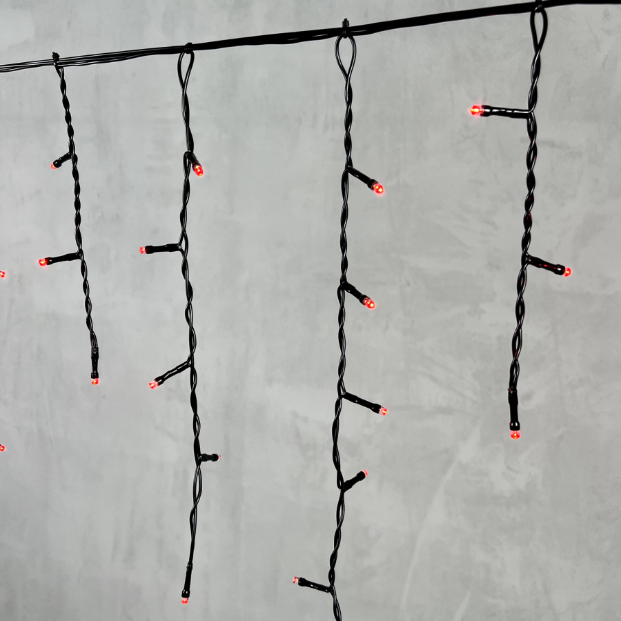 Гирлянда Бахрома 3,1 x 0,5 м Красная 220В, 150 LED, Провод Черный ПВХ, IP54