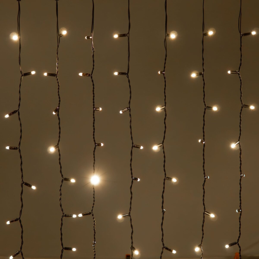 Гирлянда Занавес 2 x 3 м Тепло-Белый 220В, 600 LED, Провод Черный Каучук 2,3мм, IP65