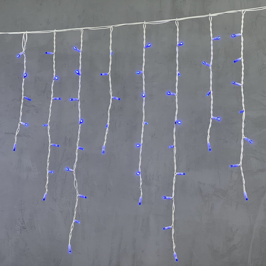 Гирлянда Бахрома 3,2 х 0,9 м Синяя, 168 LED, Белый Провод Каучук, IP65