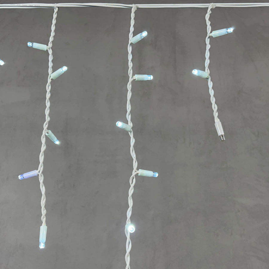 Гирлянда Бахрома 3,1 x 0,5 м Белая с Мерцанием Белого Диода 220В, 120 LED, Провод Белый Каучук, IP65