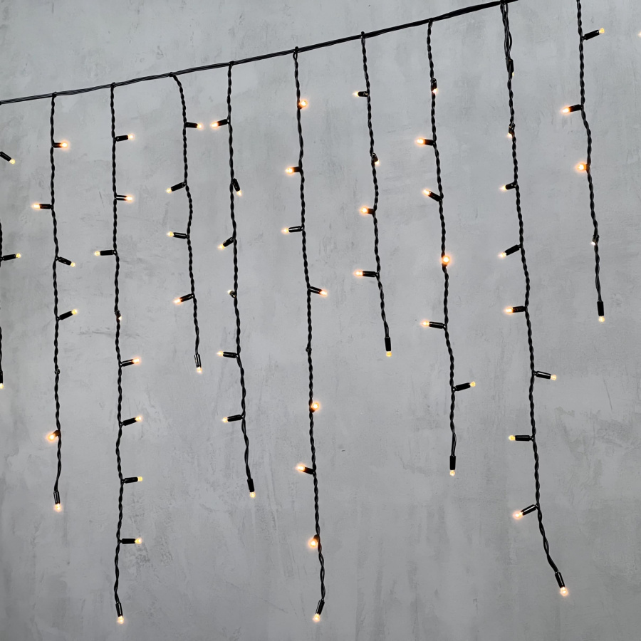 Гирлянда Бахрома 3,2 x 0,9 м Экстра Тепло-Белая 220В, 168 LED, Провод Черный Каучук, IP65