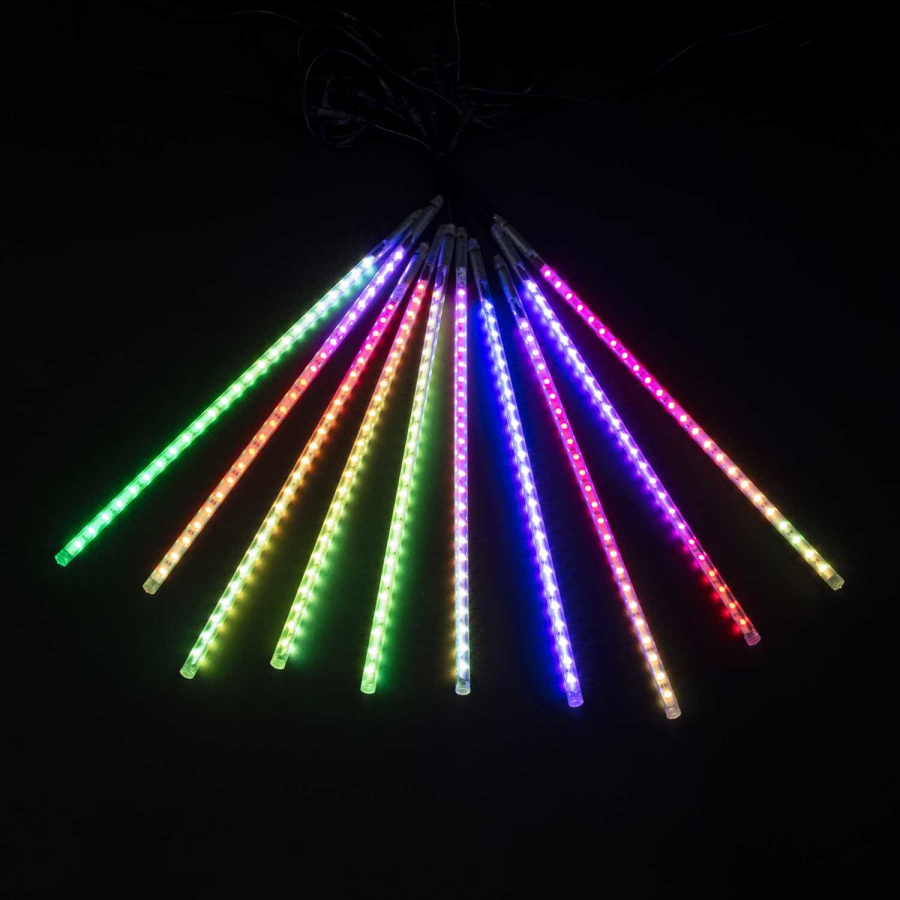 Гирлянда Тающие Сосульки 10шт по 50см, 24В, 600 Разноцветных Светодиодов, Провод Черный ПВХ, IP55