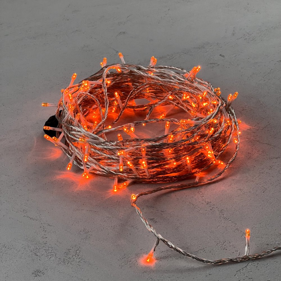 Гирлянда Нить 20м Оранжевая с Возможностью Управления 24В, 200 LED, Провод Прозрачный Силикон, IP65