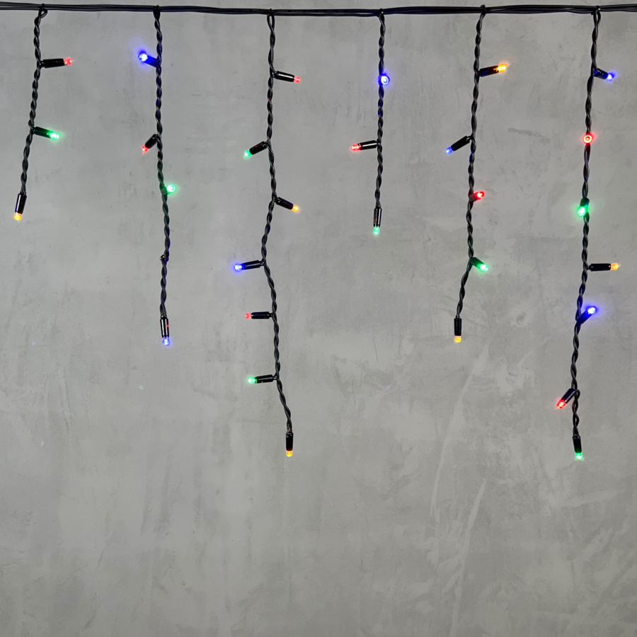 Гирлянда Бахрома 3,1 х 0,5 м Разноцветная 220В, 120 LED, Провод Черный Каучук, IP65