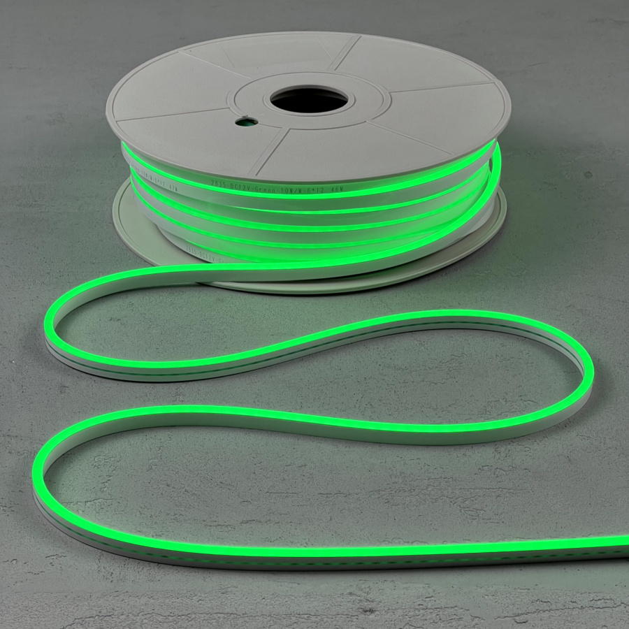 Односторонний Гибкий Неон 6х12мм Зеленый 12В, IP65