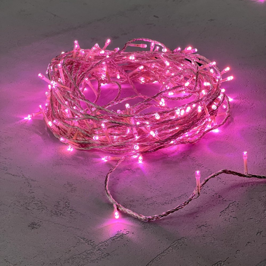 Гирлянда Нить 20м Светло-Розовая с Возможностью Управления 24В, 200 LED, Провод Прозрачный Силикон, IP65
