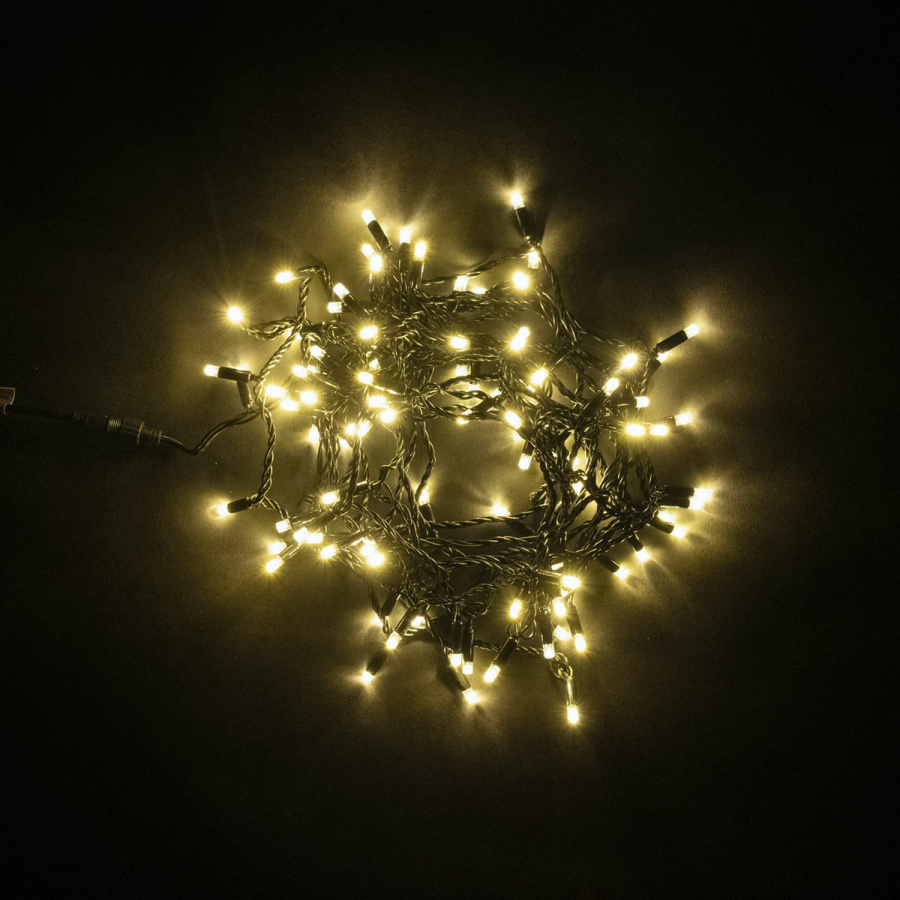 Гирлянда Нить с Колпачком 10м Шампань, 100 LED, Провод Черный ПВХ, IP65