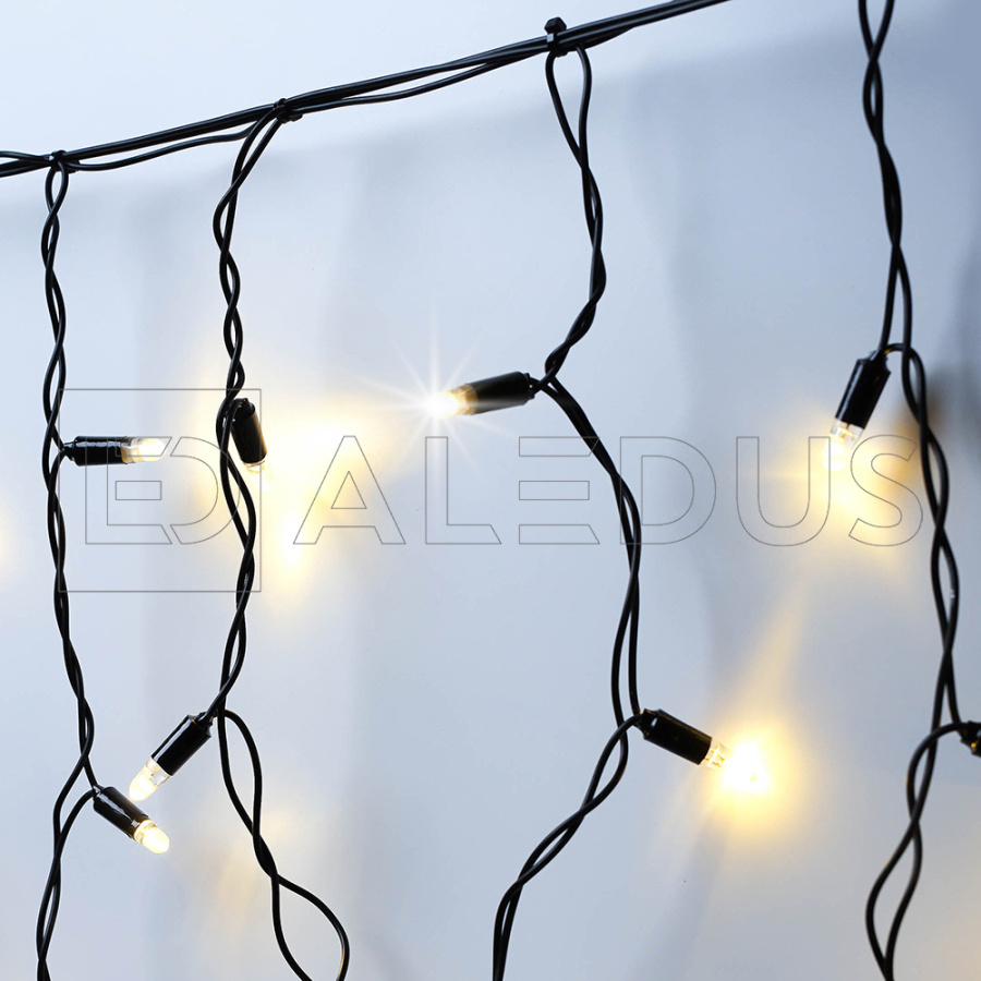 Бахрома (Айсикл) ALEDUS, 220 В, 3x0.5 м, черный провод, резина, теплый белый, с мерцанием