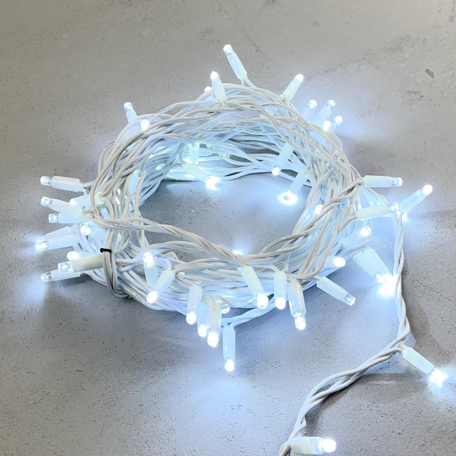 Гирлянда Нить 10м Белая 220В, 75 LED, Провод Белый Каучук, IP65