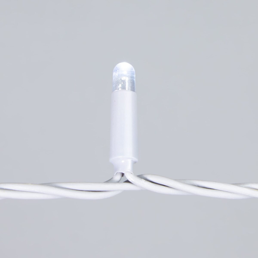 Гирлянда Нить 10м Белая 24В, 100 LED, Провод Серая Резина 2,3мм, IP65