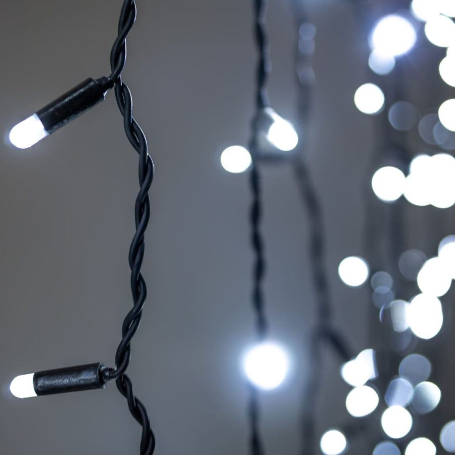 Гирлянда Занавес 2 x 2 м Белый 220В, 400 LED, Провод Черный Каучук 2,3мм, IP65