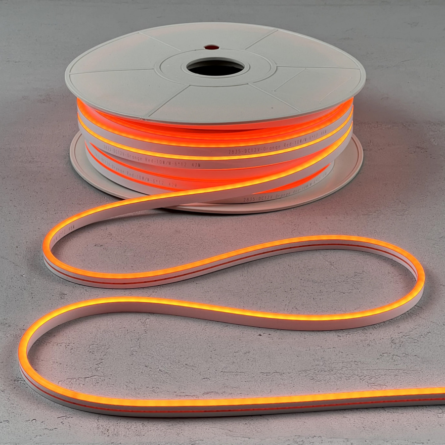 Односторонний Гибкий Неон 8х16мм Оранжевый 12В, IP65