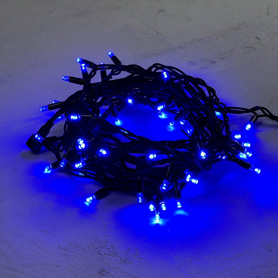 Гирлянда Нить 10м Синяя 220В, 75 LED, Провод Черный Каучук, IP65