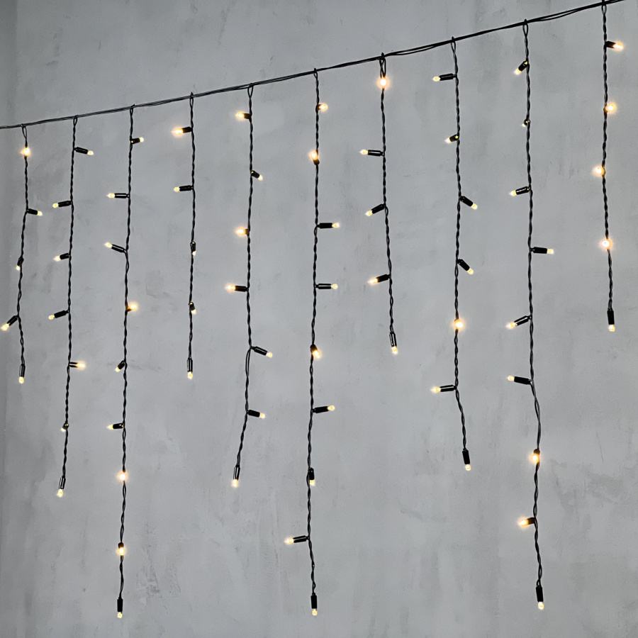 Гирлянда Бахрома с Колпачком 3,2 x 0,9 м Тепло-Белая 220В, 168 LED, Провод Черный ПВХ, IP65