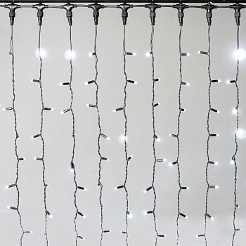 Гирлянда Занавес 2 x 2 м Белый 220В, 400 LED, Провод Черный Каучук 2,3мм, IP65