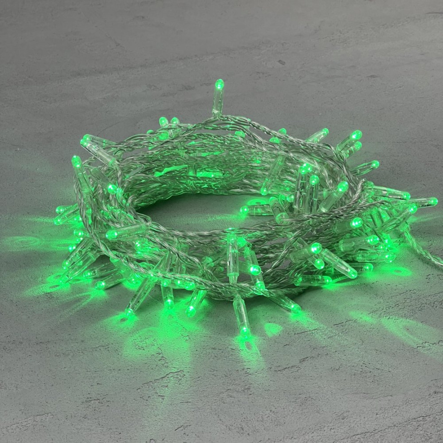 Гирлянда Нить с Колпачком 10м Зеленая 24В, 100 LED, Провод Прозрачный ПВХ, IP65