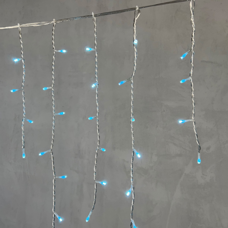 Гирлянда Бахрома 5 x 0,9 м Небесно-Голубая 220В, 348 LED, Провод Прозрачный Силикон, IP65