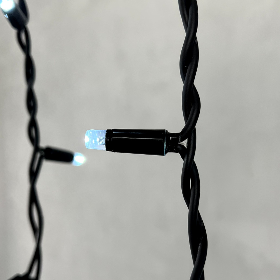 Гирлянда Бахрома 3,1 x 0,5 м Белая с Мерцанием Белого Диода 220В, 120 LED, Провод Черный Каучук, IP65