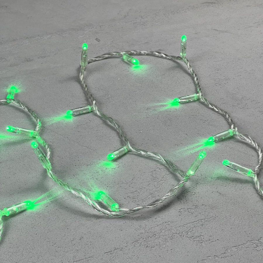 Гирлянда Нить с Колпачком 10м Зеленая 24В, 100 LED, Провод Прозрачный ПВХ, IP65