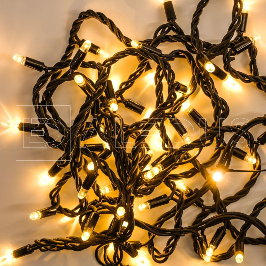 Гирлянда (Нить) ALEDUS, 220 В,  10 м, черный провод, резина, теплый белый, без мерцания