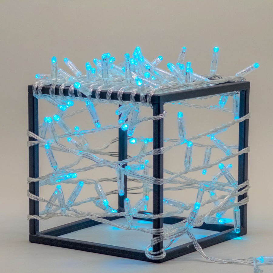 Гирлянда Нить с Колпачком 10м Небесно-Голубая 220В, 100 LED, Провод Прозрачный ПВХ, IP65