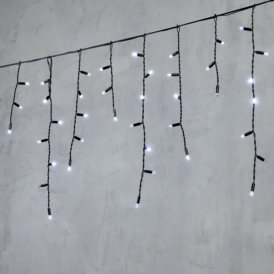 Гирлянда Бахрома с Колпачком 3,1 x 0,5 м Белая с Мерцанием Белого Диода 220В, 120 LED, Провод Черный ПВХ, IP65