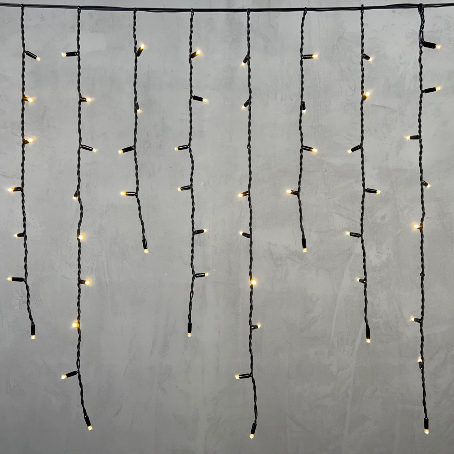 Гирлянда Бахрома 3,2 x 0,9 м Тепло-Белая 220В, 168 LED, Провод Черный Каучук, IP65