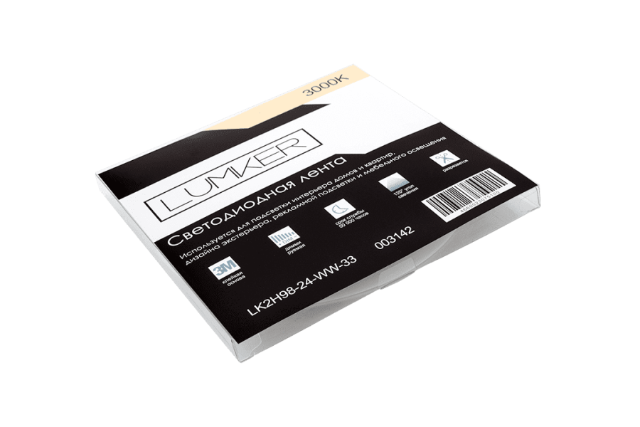 Лента светодиодная Lumker LK2H, 98 LED/м, 10 Вт/м, 24В, IP33, Теплый белый (3000K)