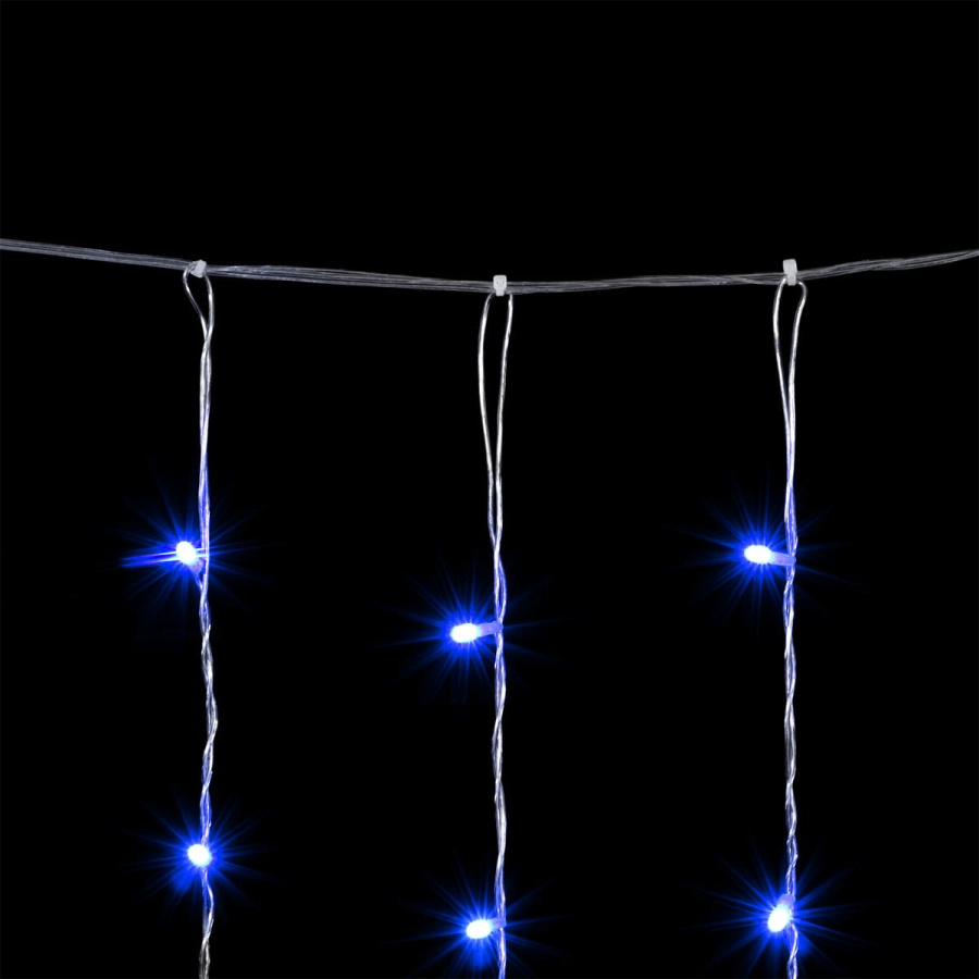 Гирлянда Занавес Облегченный 2 x 2 м Синий 220В, 400 LED, Провод Прозрачный ПВХ, IP54