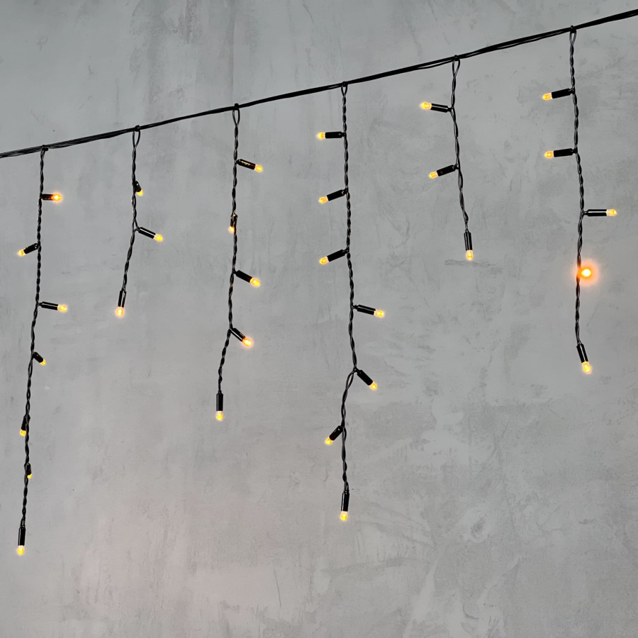 Гирлянда Бахрома с Колпачком 3,1 x 0,5 м Желтая 220В, 120 LED, Провод Черный ПВХ, IP65