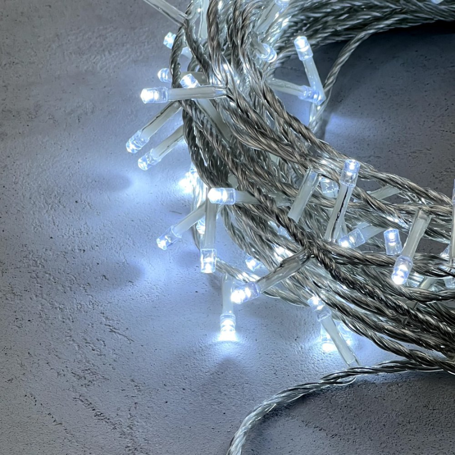 Гирлянда Нить 20м Белая с Возможностью Управления 24В, 200 LED, Провод Прозрачный Силикон, IP65