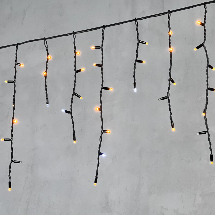 Гирлянда Бахрома 3,1 x 0,5 м Жёлтая с Мерцанием Белого Диода 220В, 120 LED, Провод Черный Каучук, IP65