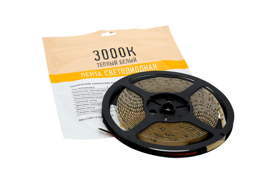 Лента светодиодная SWG SWG2120, 9,6 Вт/м, 12В , IP65, теплый белый