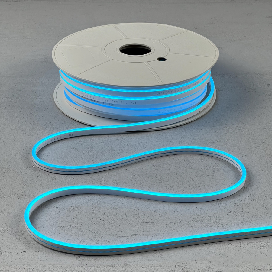 Односторонний Гибкий Неон 8х16мм Небесно-Голубой 12В, IP65