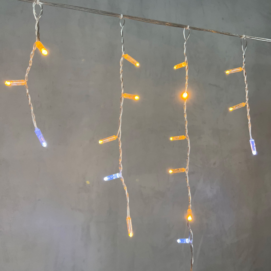 Гирлянда Бахрома с Колпачком 3,1 x 0,5 м Желтая с Мерцанием Белого Диода 200В, 120 LED, Провод Прозрачный ПВХ, IP65