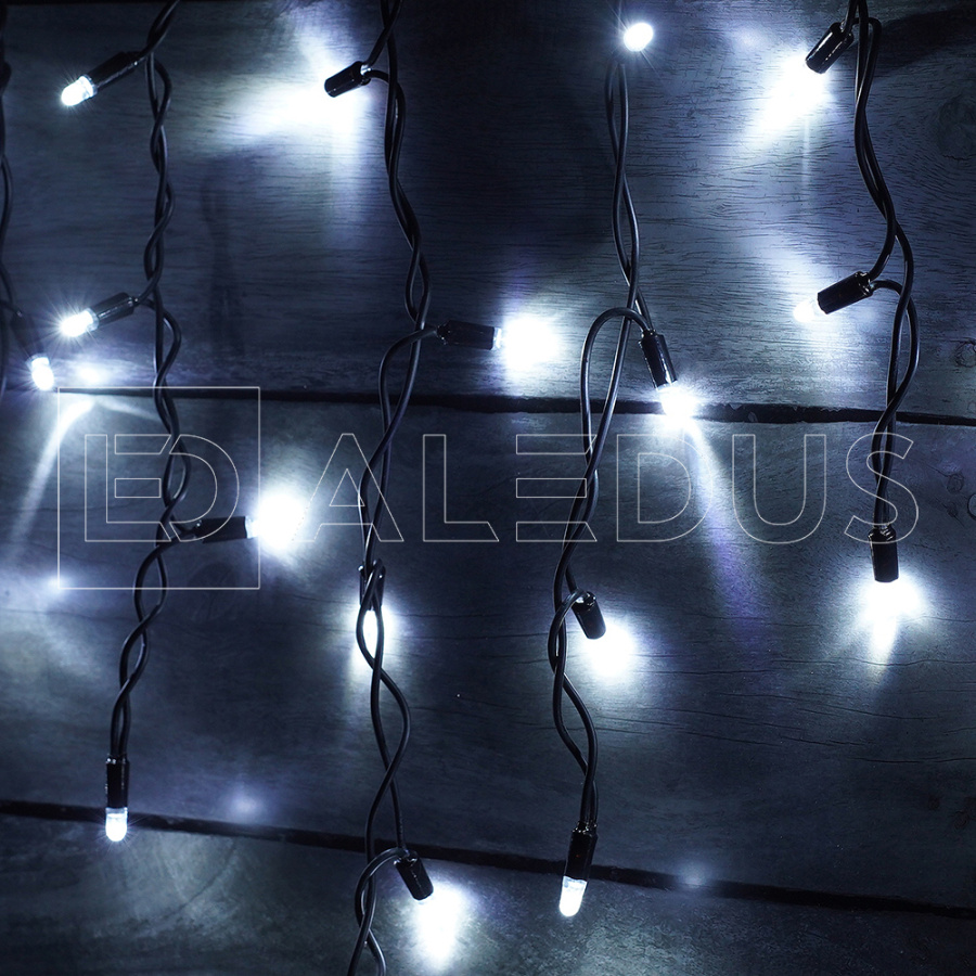 Бахрома (Айсикл) ALEDUS, 220 В, 3x0.5 м, IP65, черный провод, белый, без мерцания, 114 светодиодов