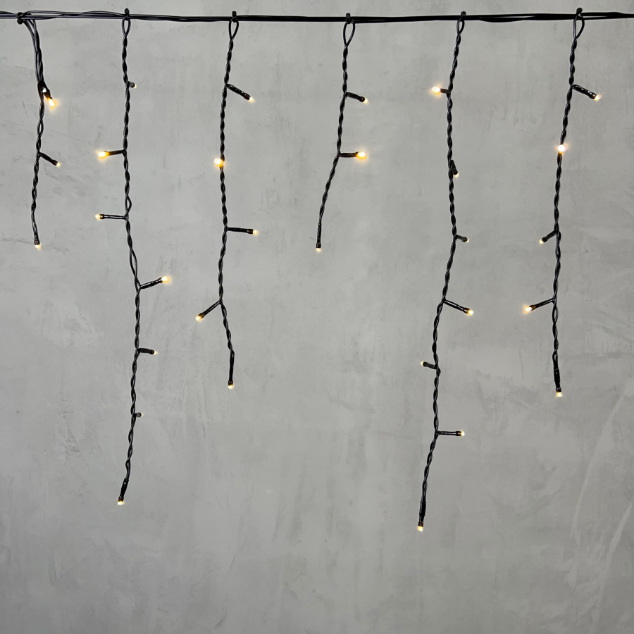 Гирлянда Бахрома 3,1 x 0,5 м Тепло-Белая 24В, 150 LED, Провод Черный ПВХ, IP54