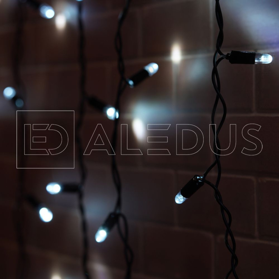 Бахрома (Айсикл) ALEDUS, 220 В, 3x0.9 м, IP65, черный провод, белый, без мерцания, 144 светодиода