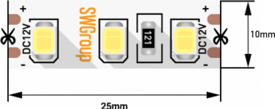 Лента светодиодная SWG SWG2120, 12 Вт/м, 12В, IP20, холодный белый