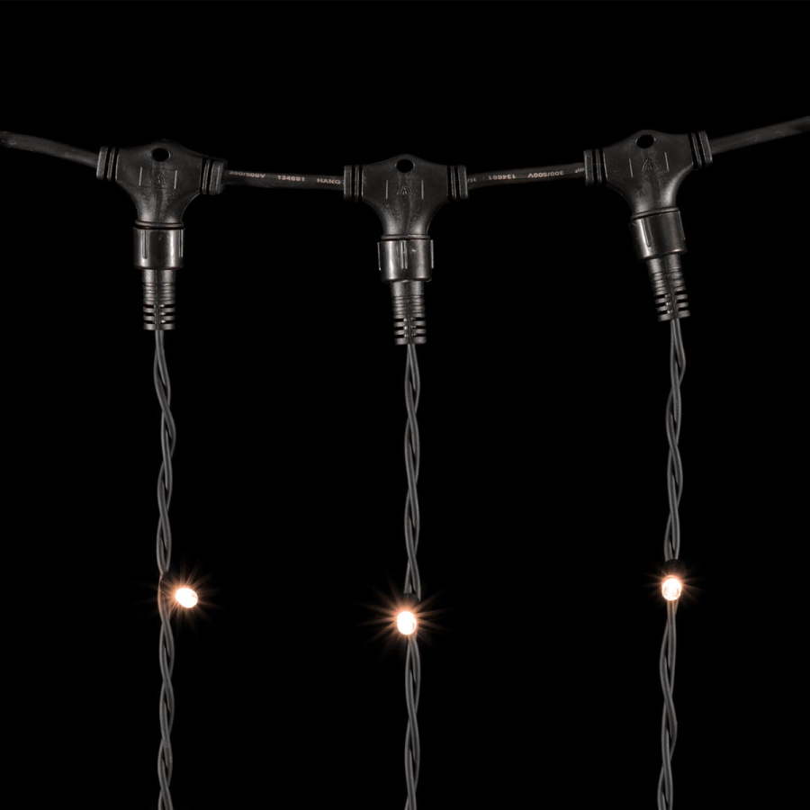 Гирлянда Занавес 2 x 3 м Экстра Тепло-Белый 220В, 600 LED, Провод Черный Каучук, IP65